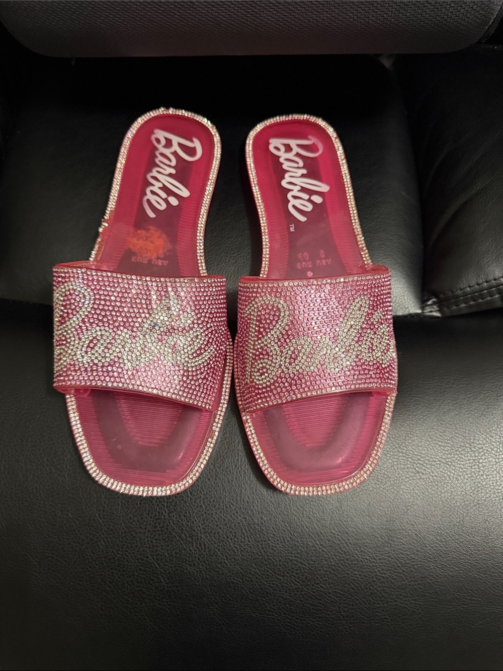 Barbie Hot Pink Crystal Logo Slide Sandals